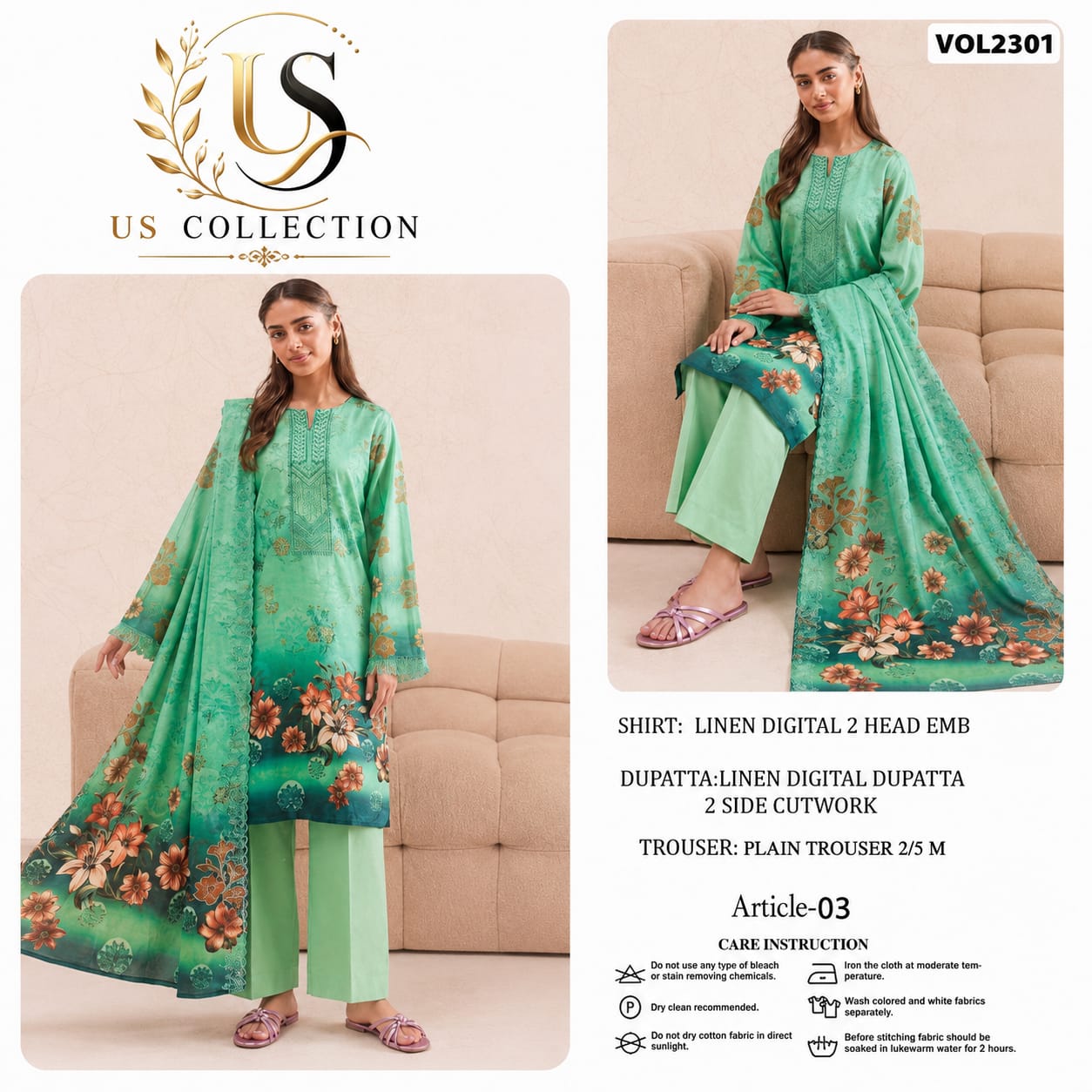 Premium Luxury Linen 3-Piece Unstitched Suit