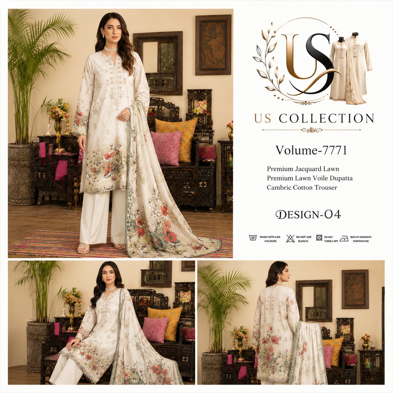 Premium Jacquard Lawn 3-Piece Unstitched Suit