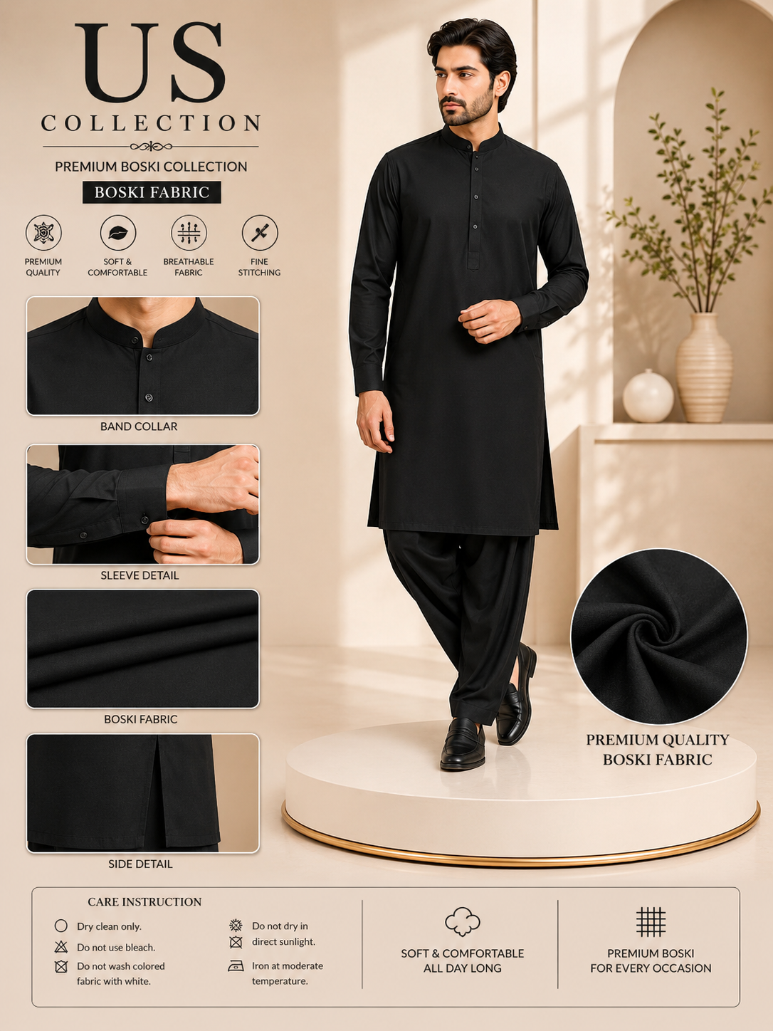 Luxury 8 Pound Boski black Unstitched Men's Suit