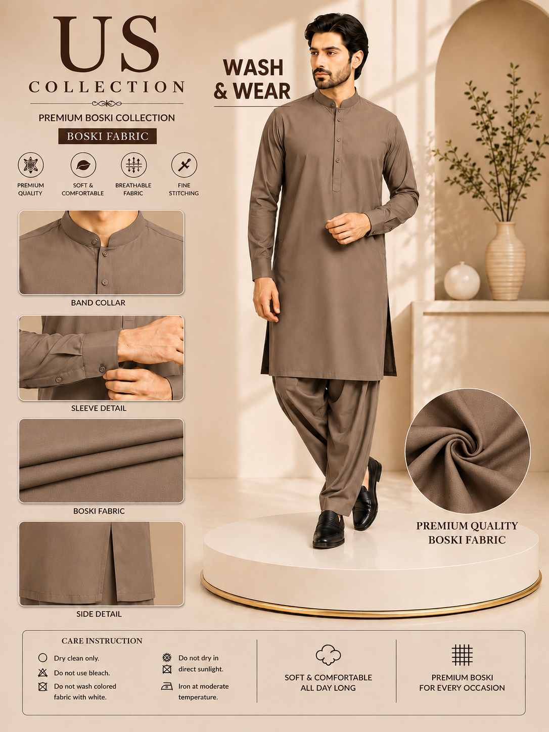 Luxury Wash & Wear light brown Unstitched Collection