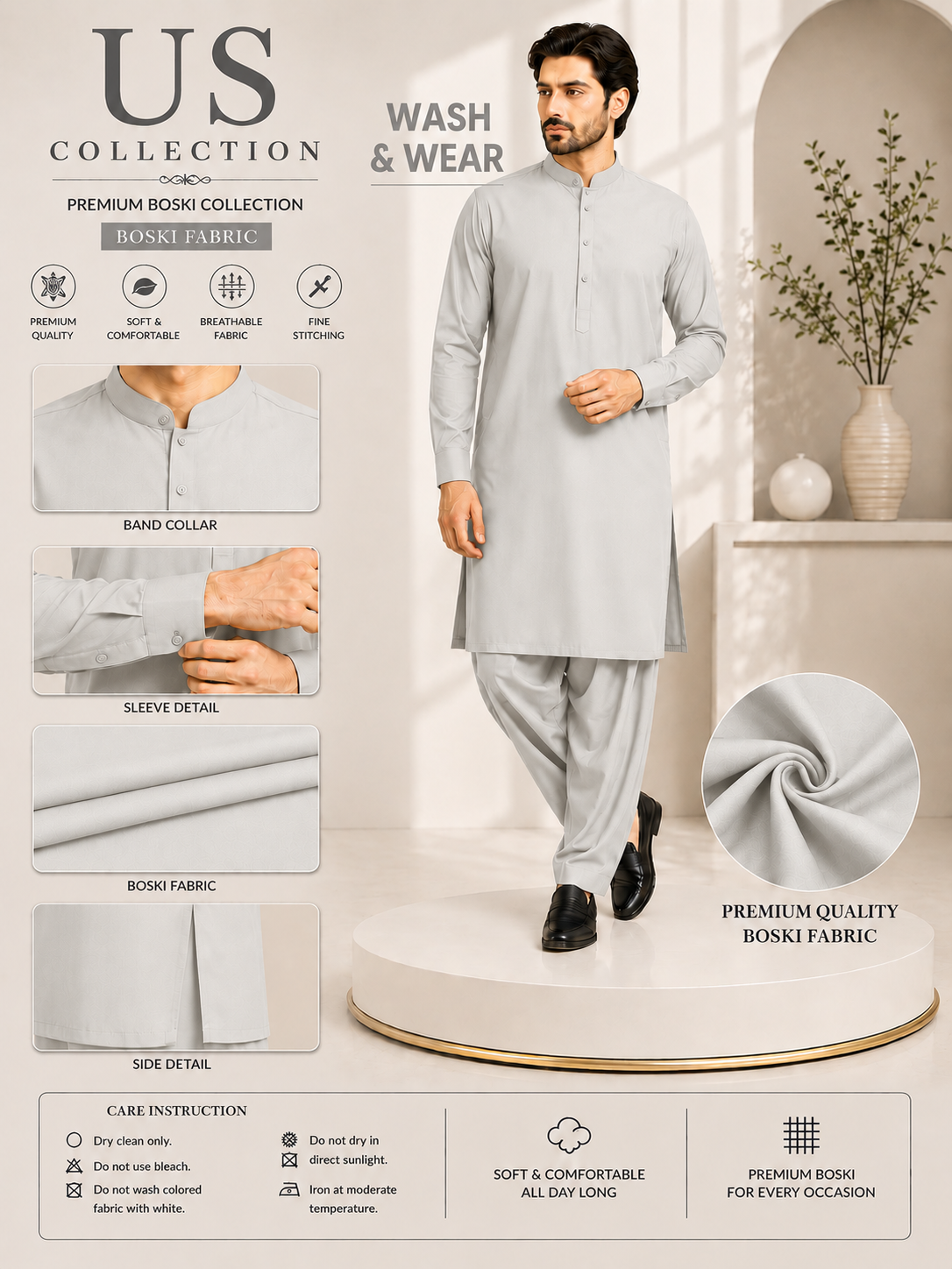 Greece Premium Unstitched Zinc Wash & Wear Fabric