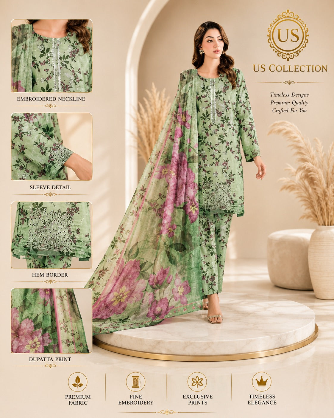 Elegant Women's 3 Piece Lawn Suit