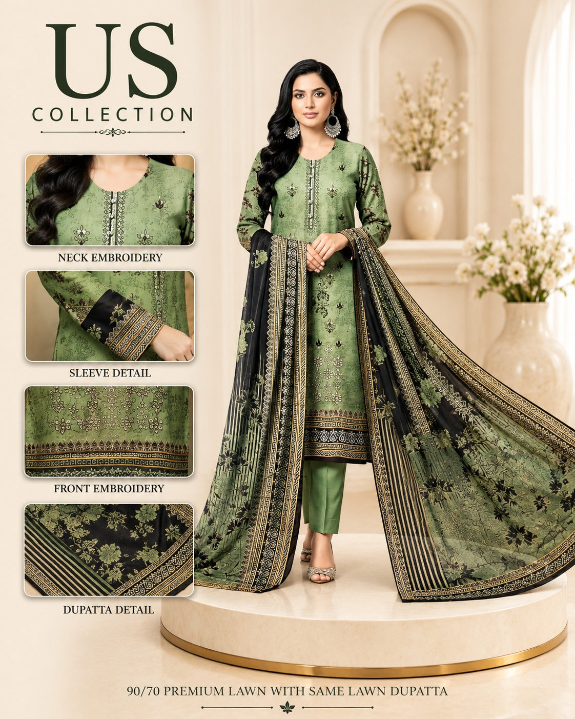 Pakistani Women's Lawn Suit 3 Piece