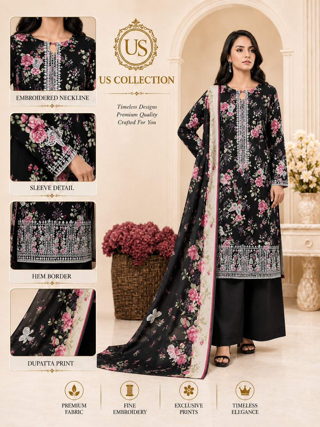 Black flowers Suit