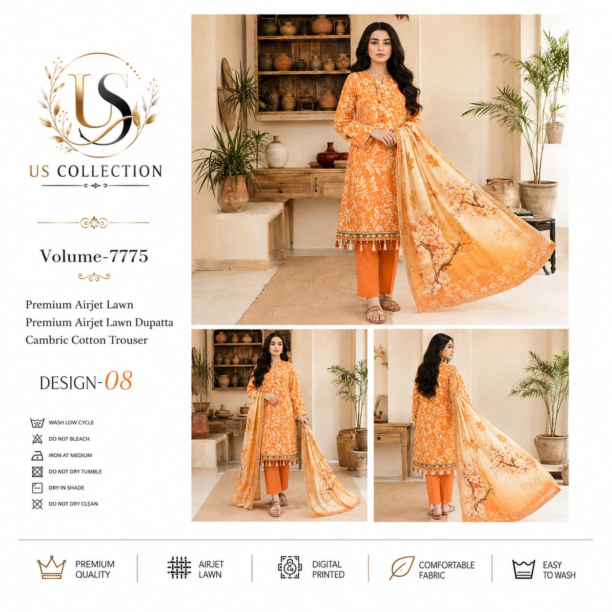 ✨ Premium Airjet Lawn 3-Piece Unstitched Suit
