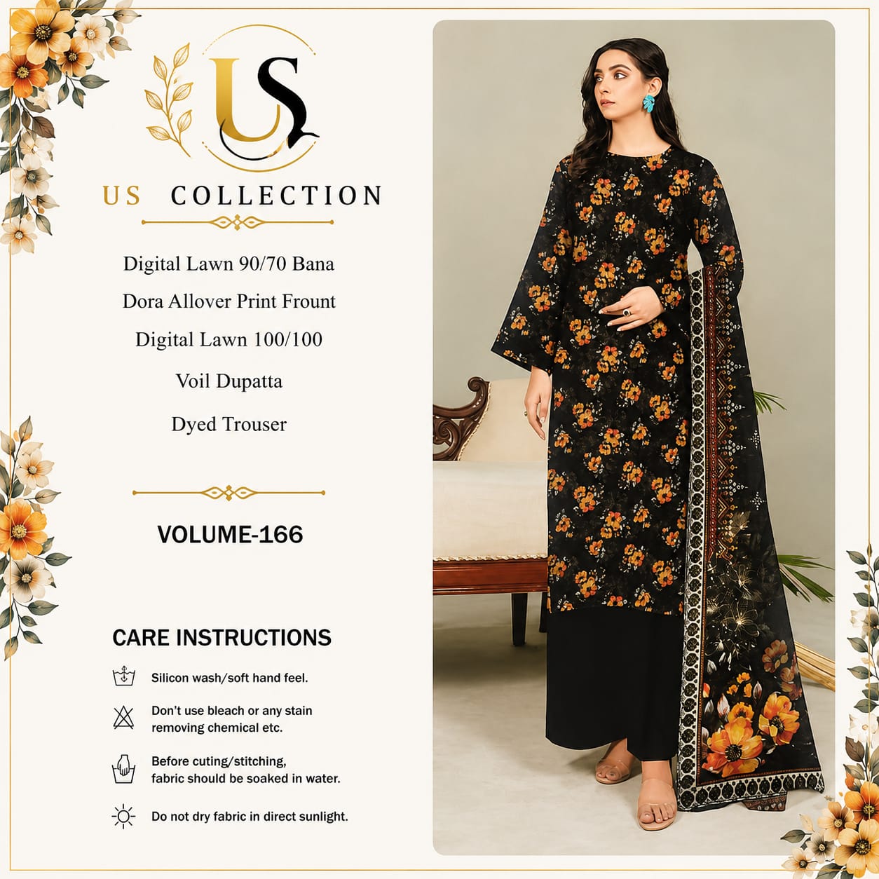 ✨ Premium Digital Lawn 3-Piece Unstitched Suit