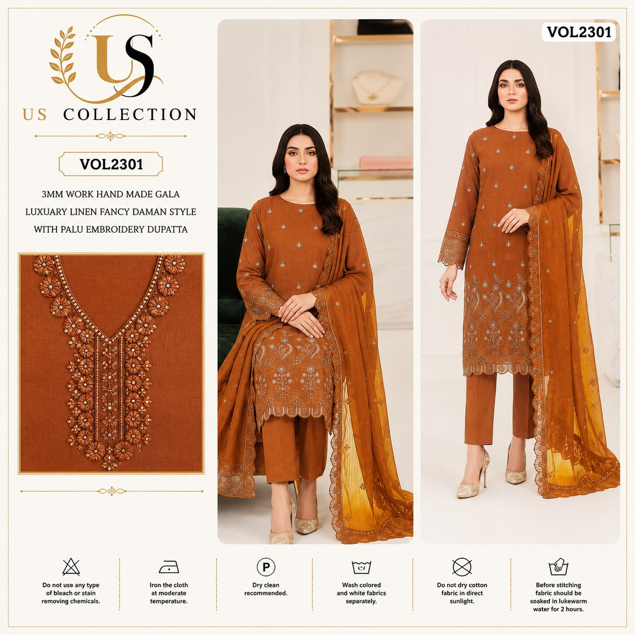 Premium Luxury Linen 3-Piece Unstitched Suit
